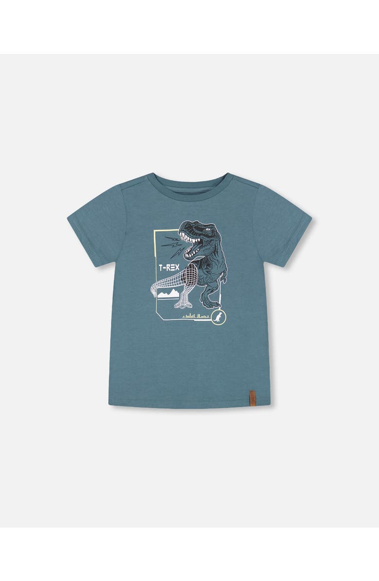 Deux par Deux Little Boy's T-Shirt Pine Green Dinosaur Print, Main, color, 