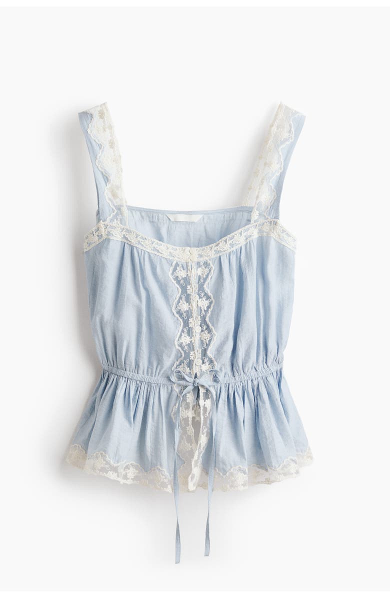 H&M Lace-trimmed Peplum Top, Main, color, Light Blue