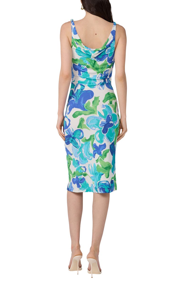 Diane von Furstenberg Delaney Floral Cowl Neck Dress, Alternate, color, Cote Ibiza Blue