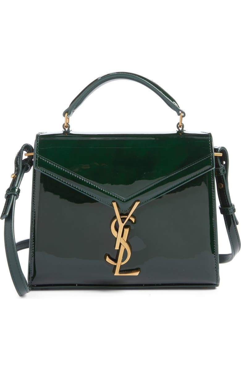 Saint Laurent Mini Cassandra Patent Leather Top Handle Bag, Main, color, Fir Leaf