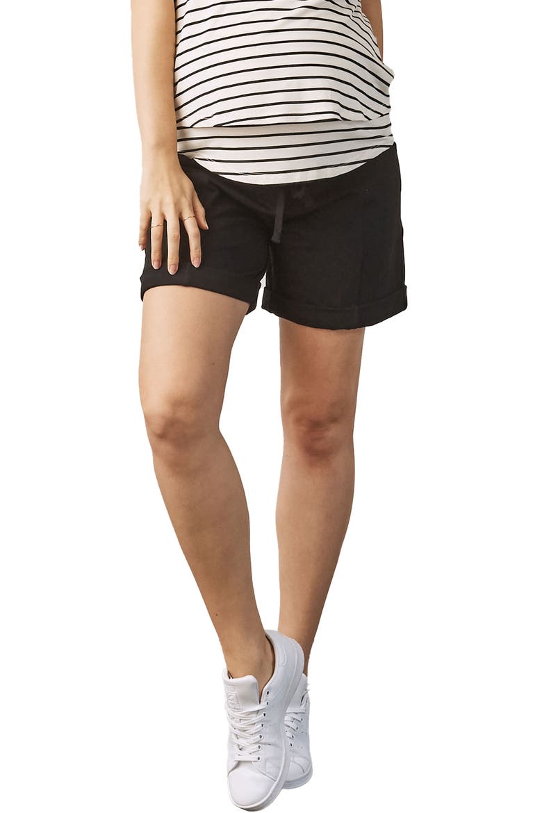 Cuff Cotton Blend Maternity Shorts, Main, color, BLACK