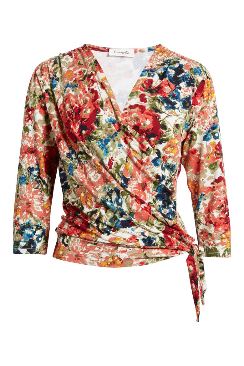 Faux Tie Wrap Top, Alternate, color, MARSALA/ OLIVE
