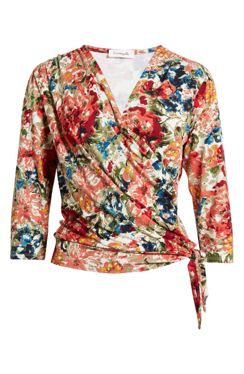 Loveappella Faux Tie Wrap Top, Alternate, color, Marsala/ Olive