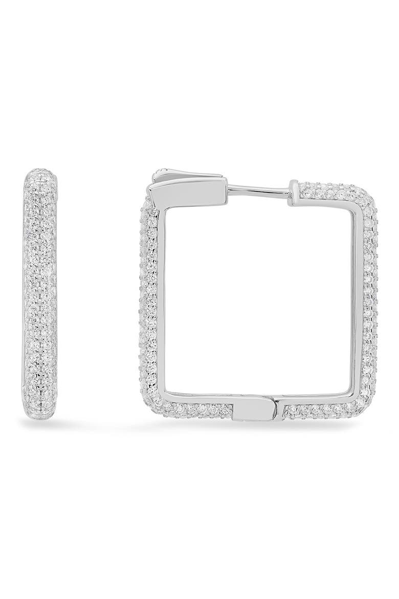 Cubic Zirconia Pavé Square Hoop Earrings, Main, color, SILVER