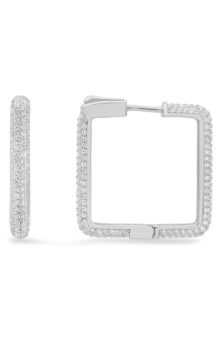 Queen Jewels Cubic Zirconia Pavé Square Hoop Earrings, Main, color, Silver