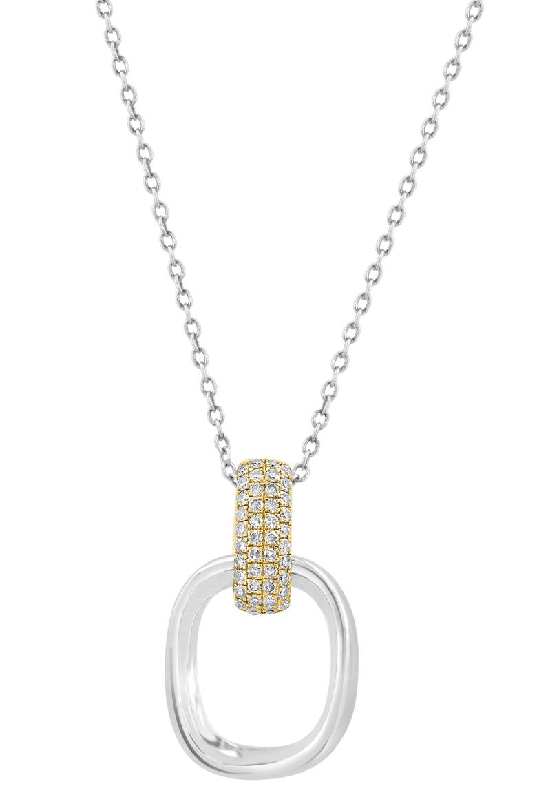 Two-Tone Pavé Diamond Oval Pendant Necklace - 0.16ct., Main, color, SILVER MULTI