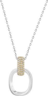 EFFY Two-Tone Pavé Diamond Oval Pendant Necklace - 0.16ct.