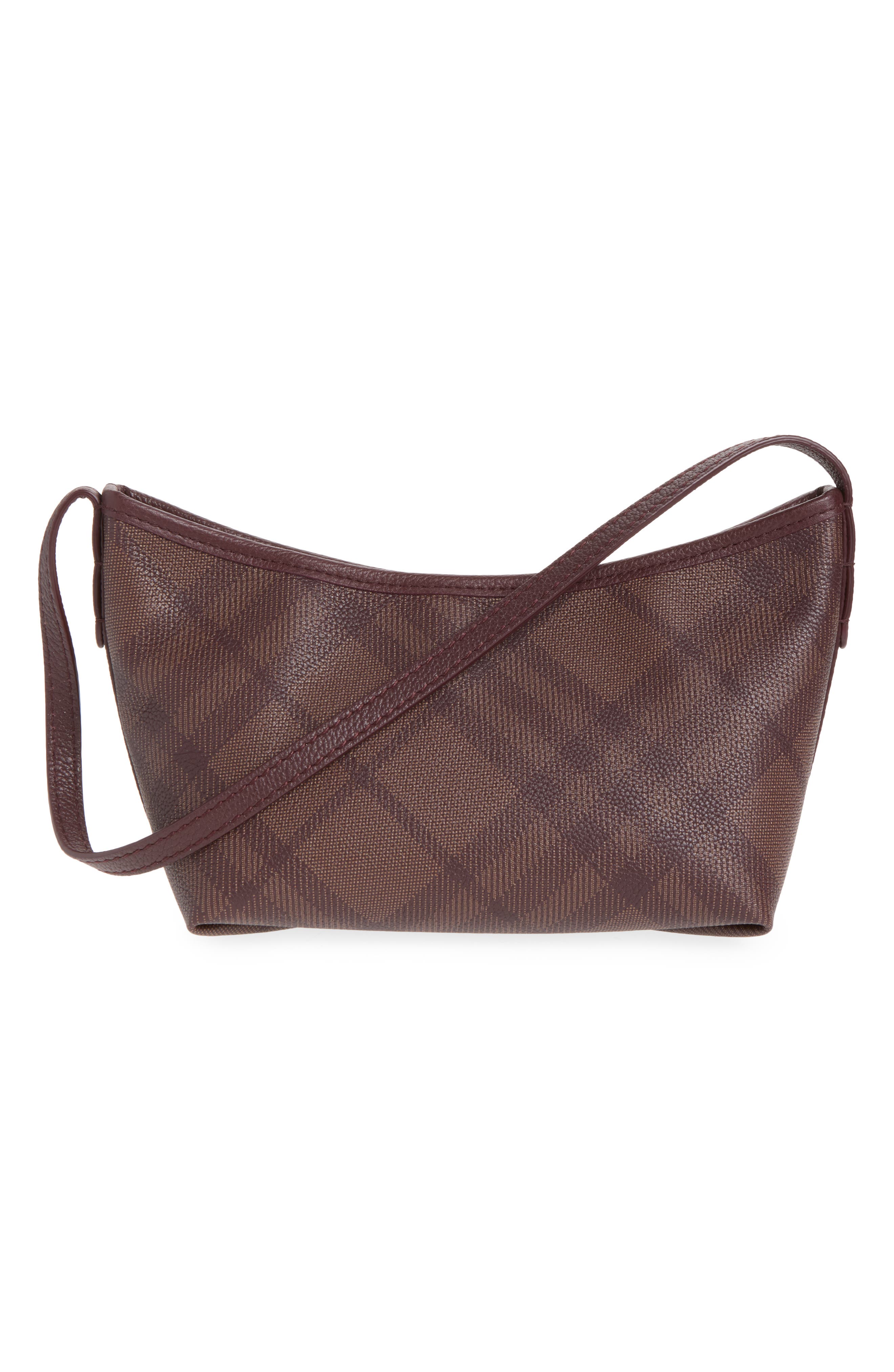 Burberry Highlands Check Leather Baguette Bag, Alternate, color, Vineyard Red