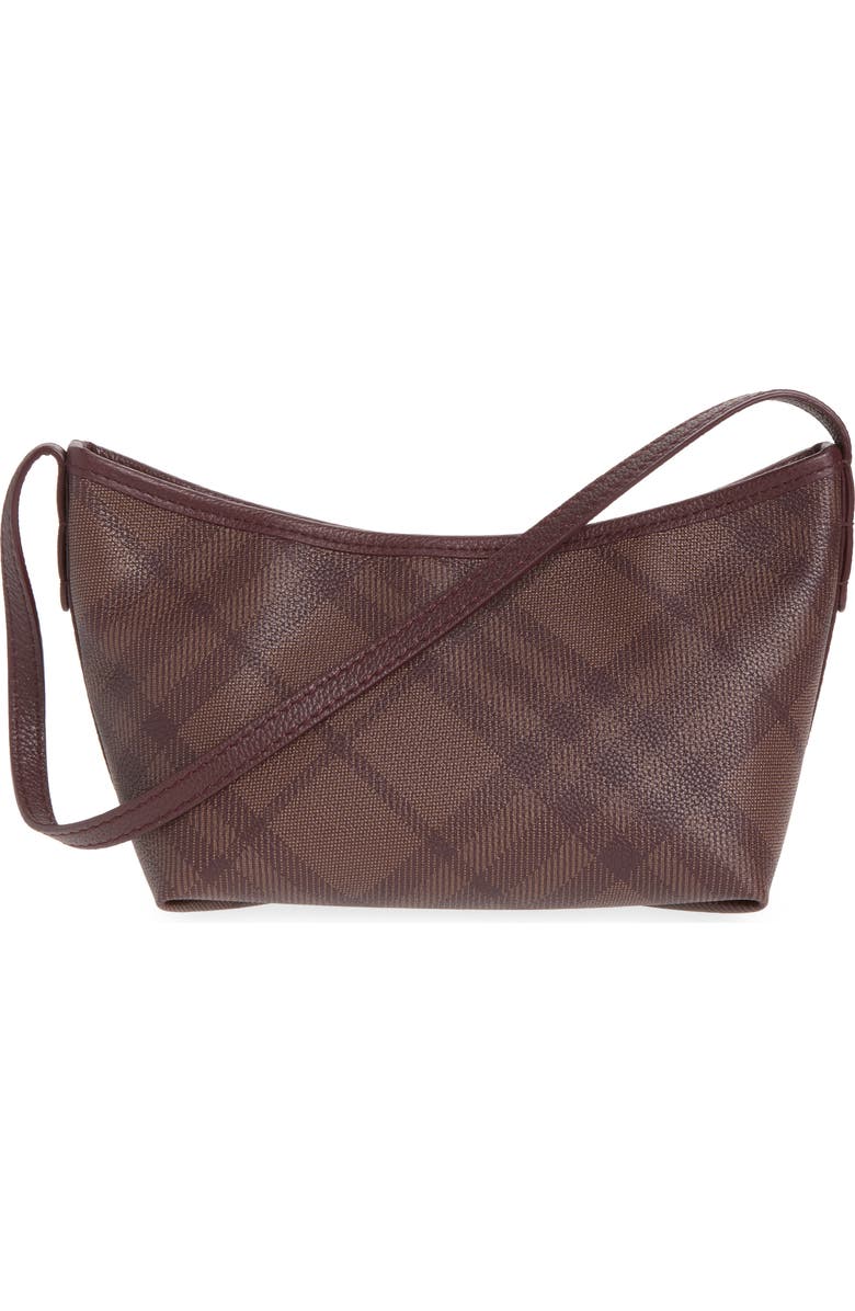 Burberry Highlands Check Leather Baguette Bag, Alternate, color, Vineyard Red