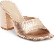 Stuart Weitzman Tia 85 Snakeskin Embossed Flare Block Sandal