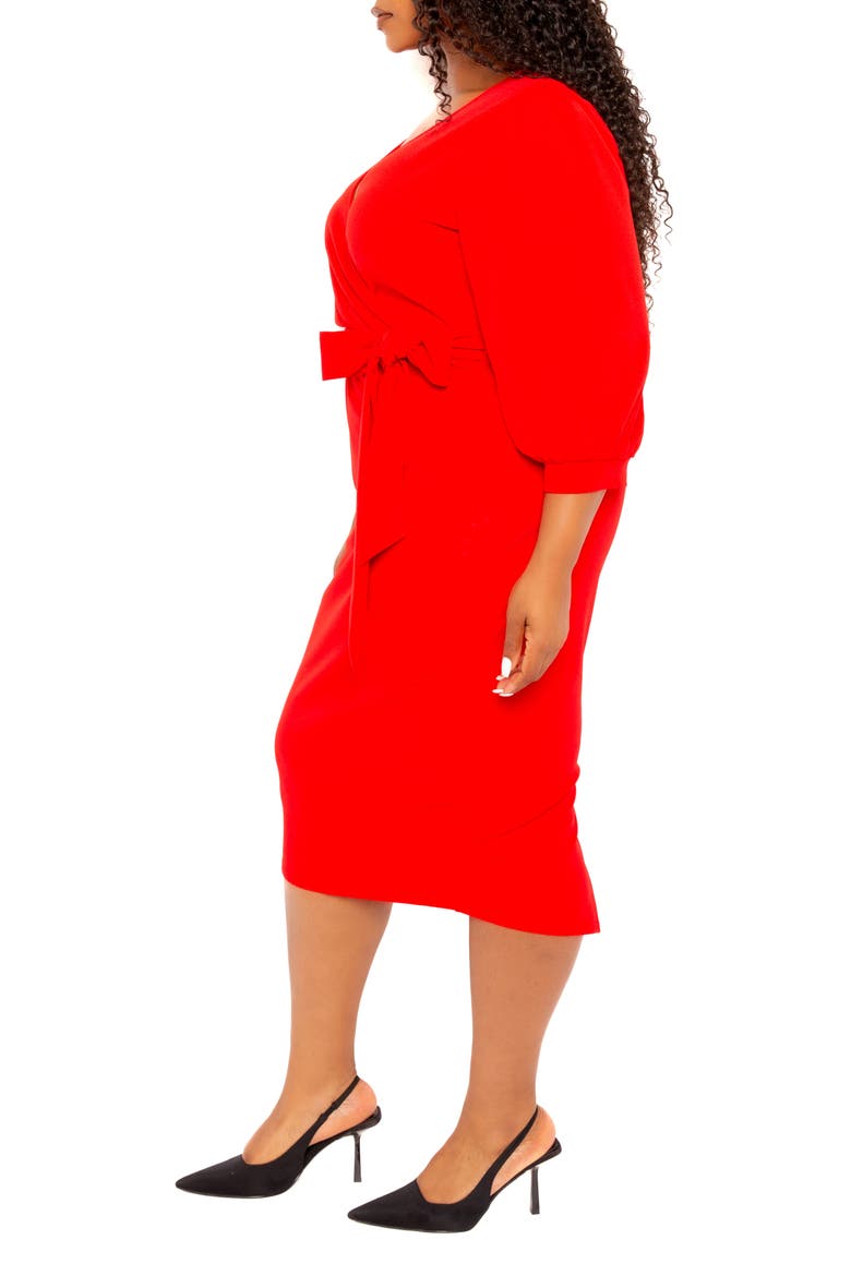 Faux Wrap Midi Dress, Alternate, color, RED