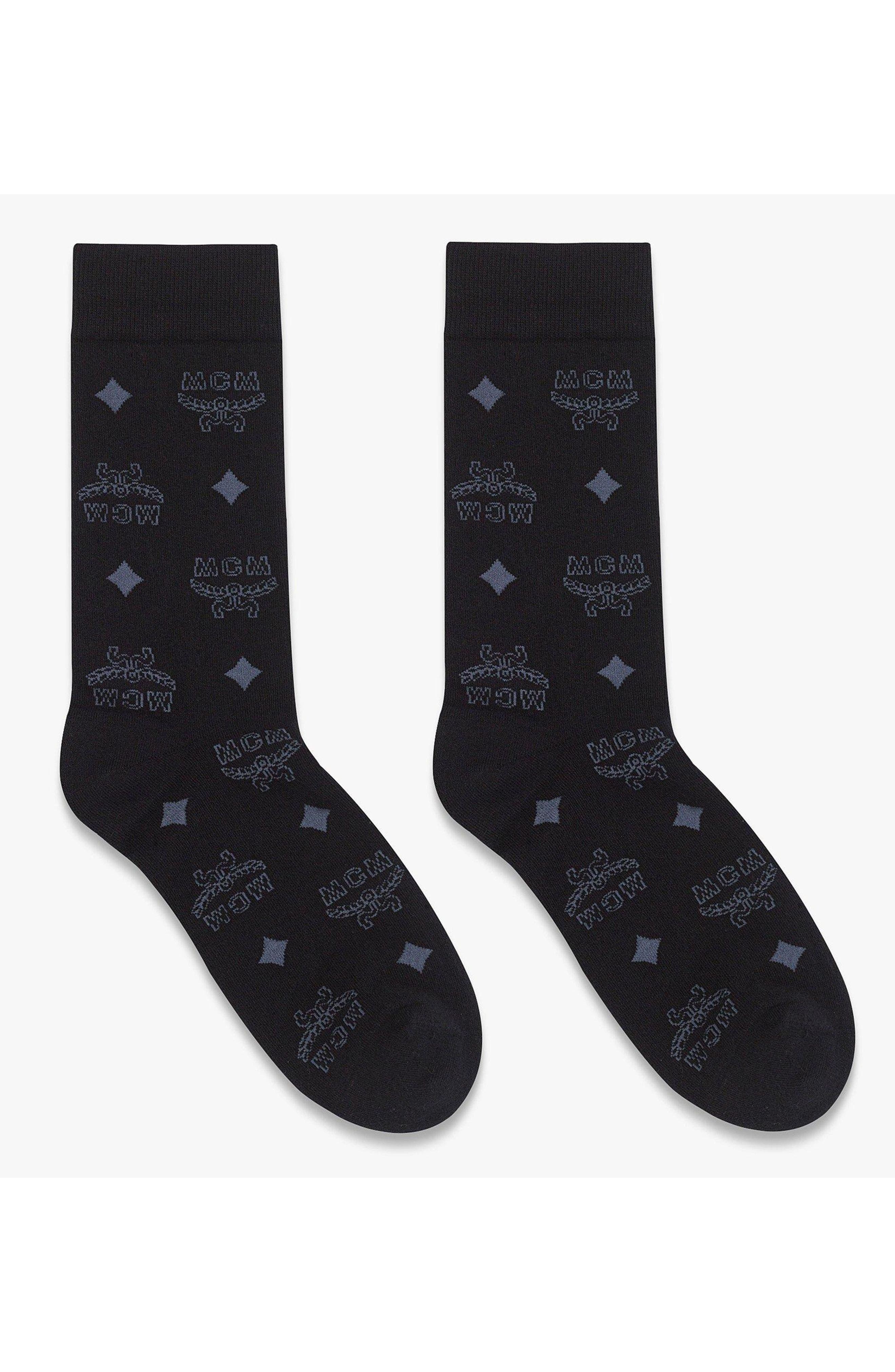 Mcm Monogram Knit Socks In Black