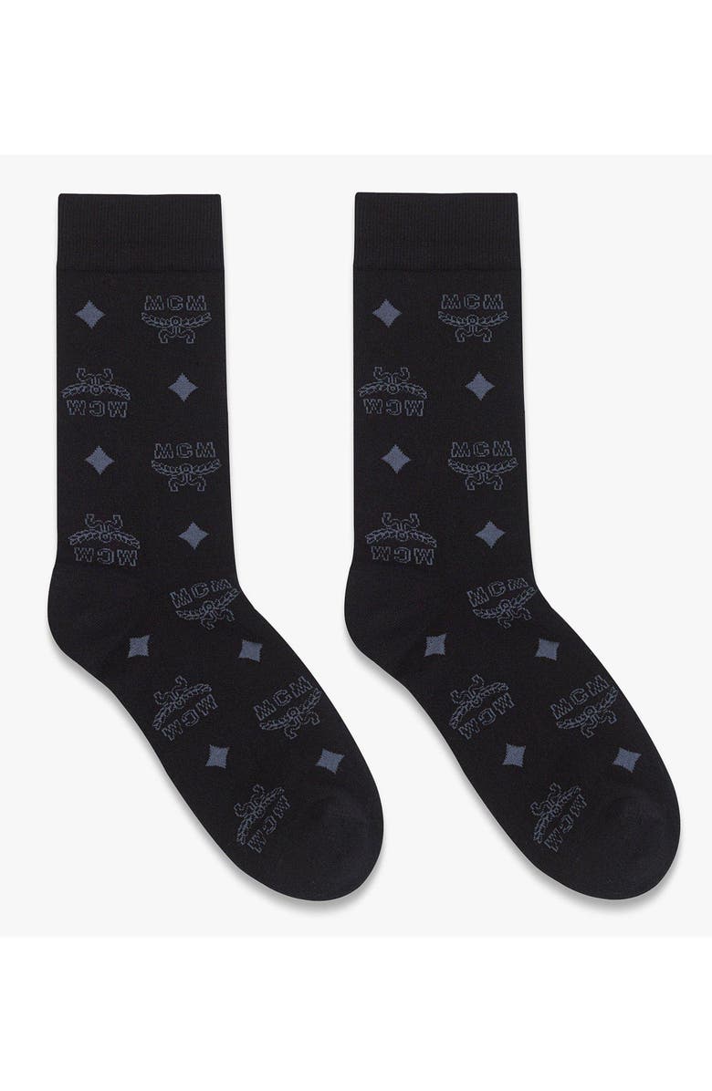 MCM Monogram Knit Socks, Main, color, Black