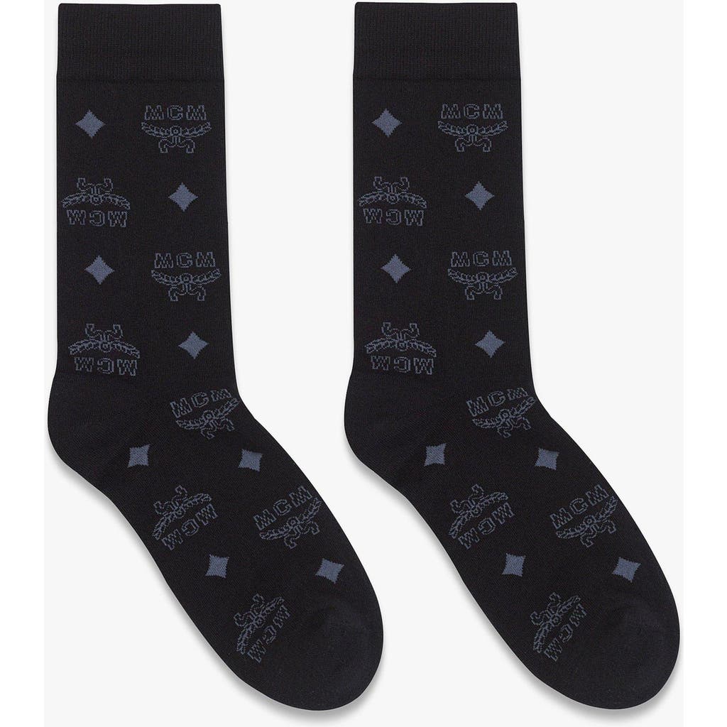 Mcm Monogram Knit Socks In Black