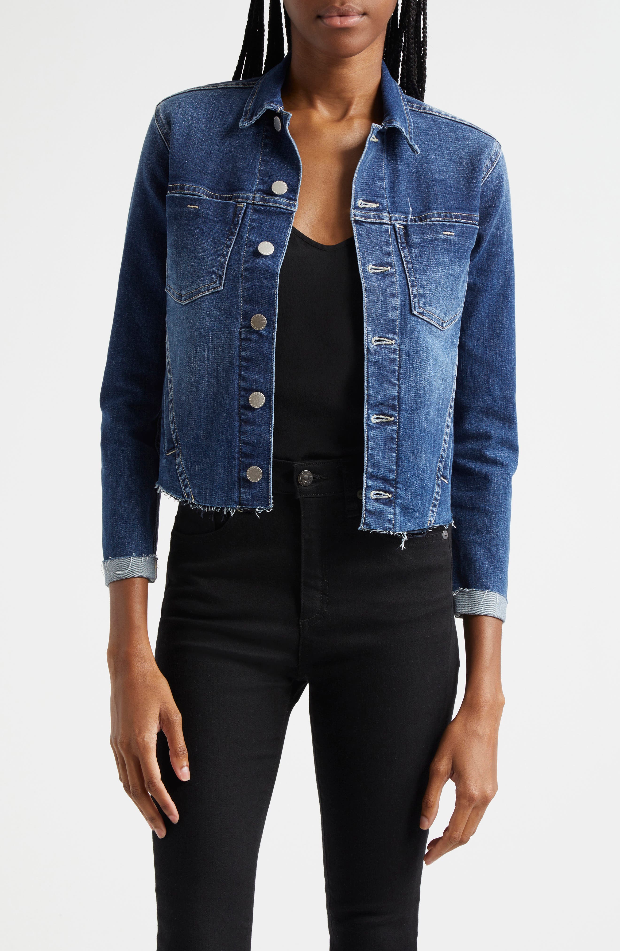 Janelle Slim Fit Raw Hem Denim Trucker Jacket