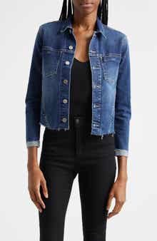 Janelle Slim Fit Raw Hem Denim Trucker Jacket