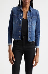 L'AGENCE Janelle Slim Fit Raw Hem Denim Trucker Jacket