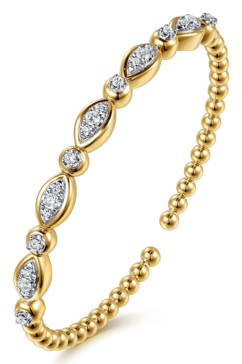 Bujukan Diamond Bezel Beaded Cuff Bracelet, Alternate, color, 14K YELLOW/ WHITE GOLD