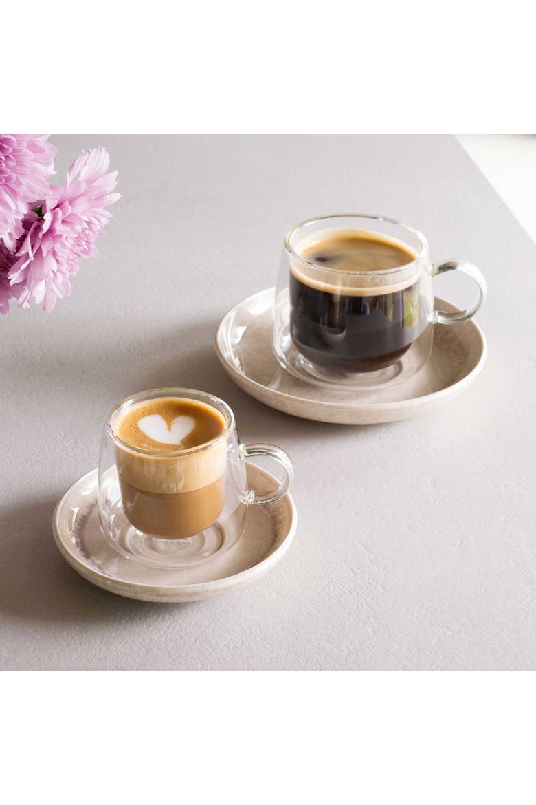 Artesano Hot & Cold Beverage Coffee Glass with Handle Pair, Alternate, color, no color