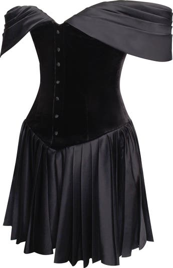 Echo Velvet Off-shoulder Pleated Mini Dress