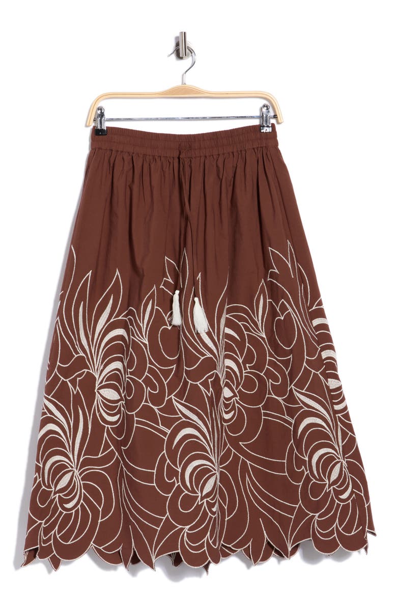 Embroidered Tassel Tie Front Skirt, Alternate, color, CHOCOLATE/ WHITE
