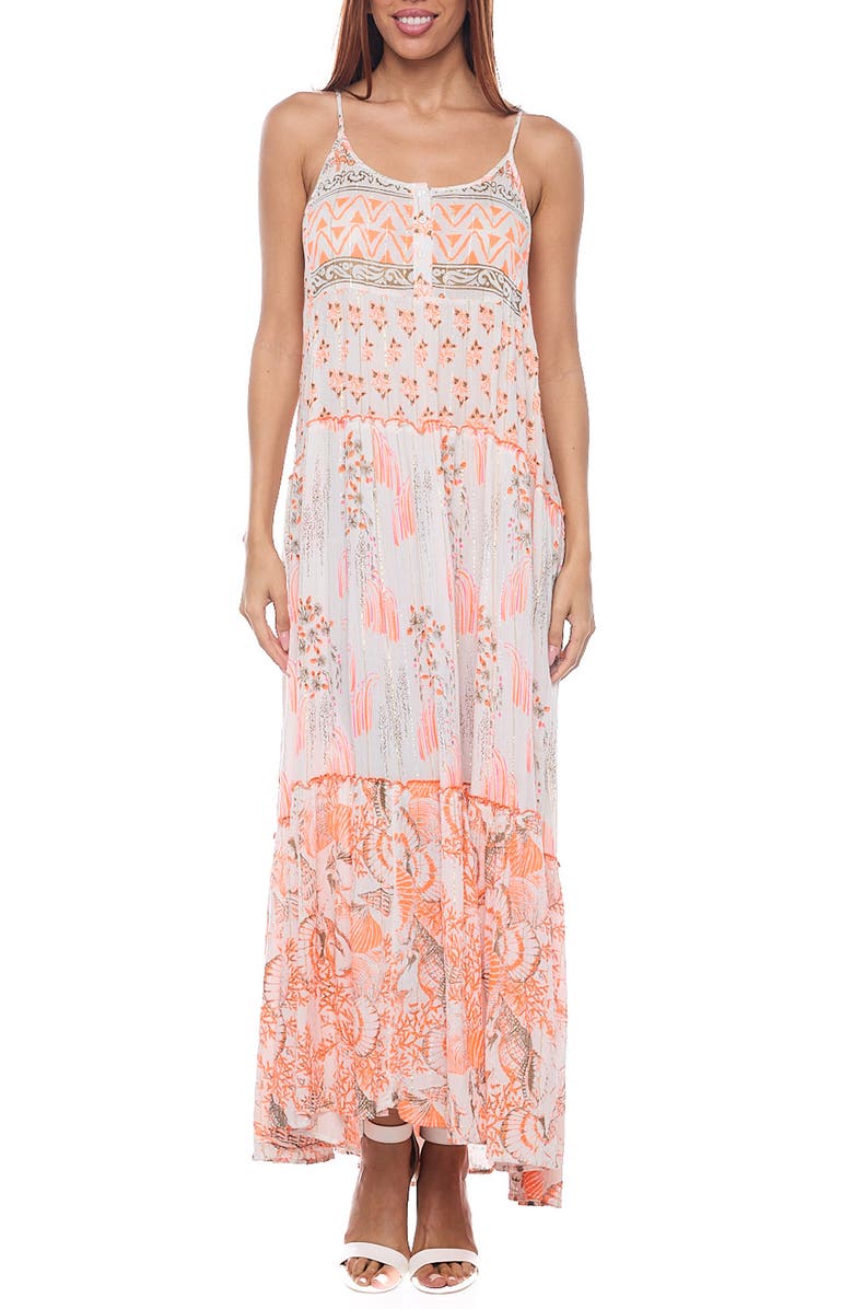 RANEES Button Half Placket Maxi Sundress, Main, color, Peach
