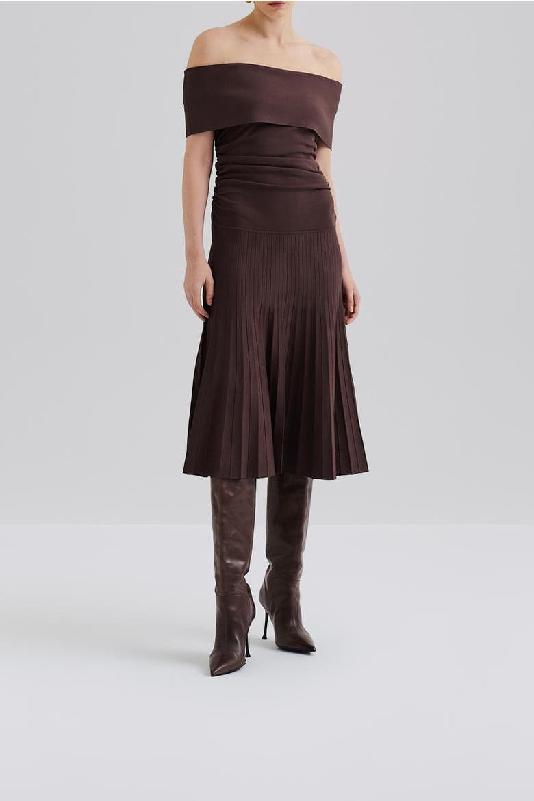 Althena Off Shoulder Knitted Dress, Alternate, color, Chocolate
