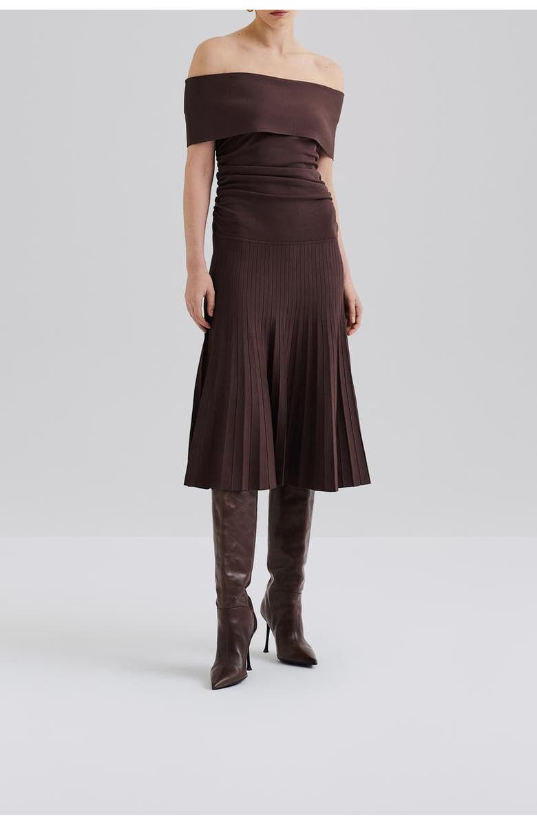 Malina Althena Off Shoulder Knitted Dress, Alternate, color, Chocolate