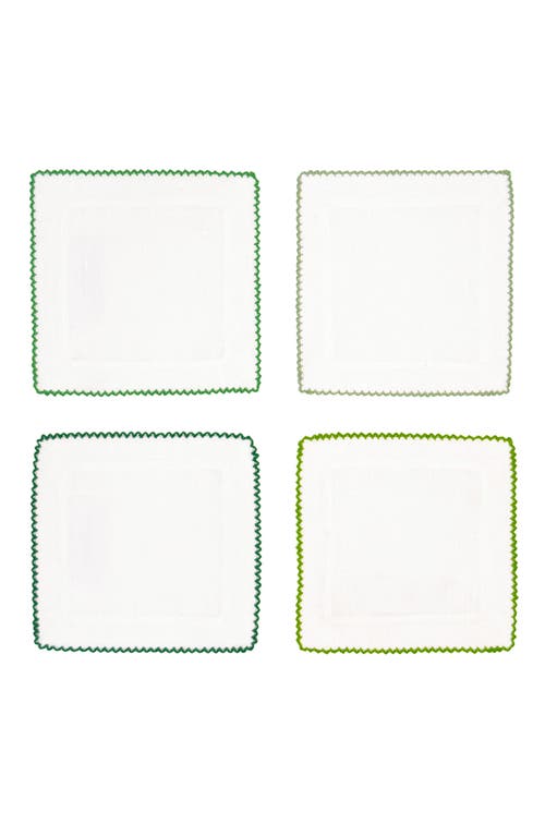 Tina Chen Designs Picot Edge Set Of 4 Linen Cocktail Napkins In Green