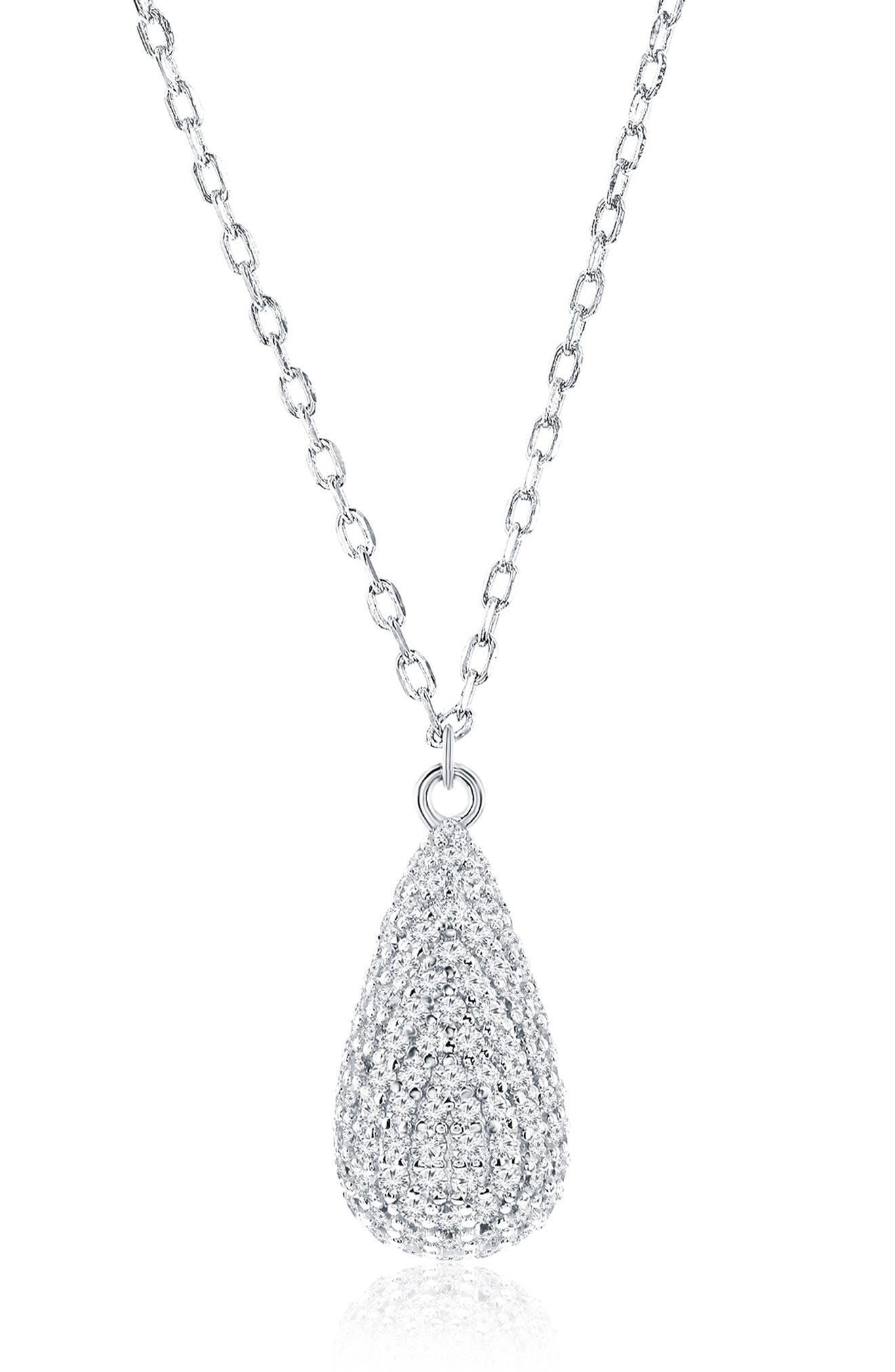 SIMONA Sterling Silver Pavé Cubic Zirconia Pear Pendant Necklace