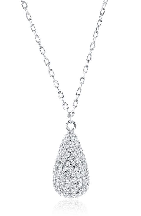Sterling Silver Pavé Cubic Zirconia Pear Pendant Necklace