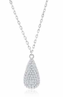 SIMONA Sterling Silver Pavé Cubic Zirconia Pear Pendant Necklace