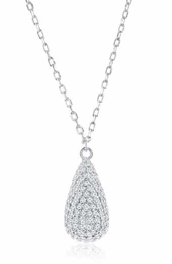 SIMONA Sterling Silver Pavé Cubic Zirconia Pear Pendant Necklace