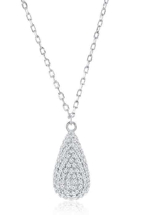 SIMONA Sterling Silver Pavé Cubic Zirconia Pear Pendant Necklace