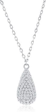 SIMONA Sterling Silver Pavé Cubic Zirconia Pear Pendant Necklace