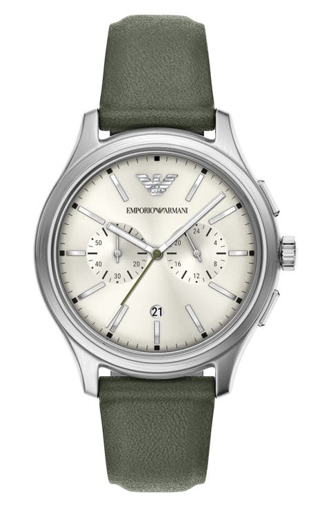 Chronograph Leather Strap Watch, 42mm