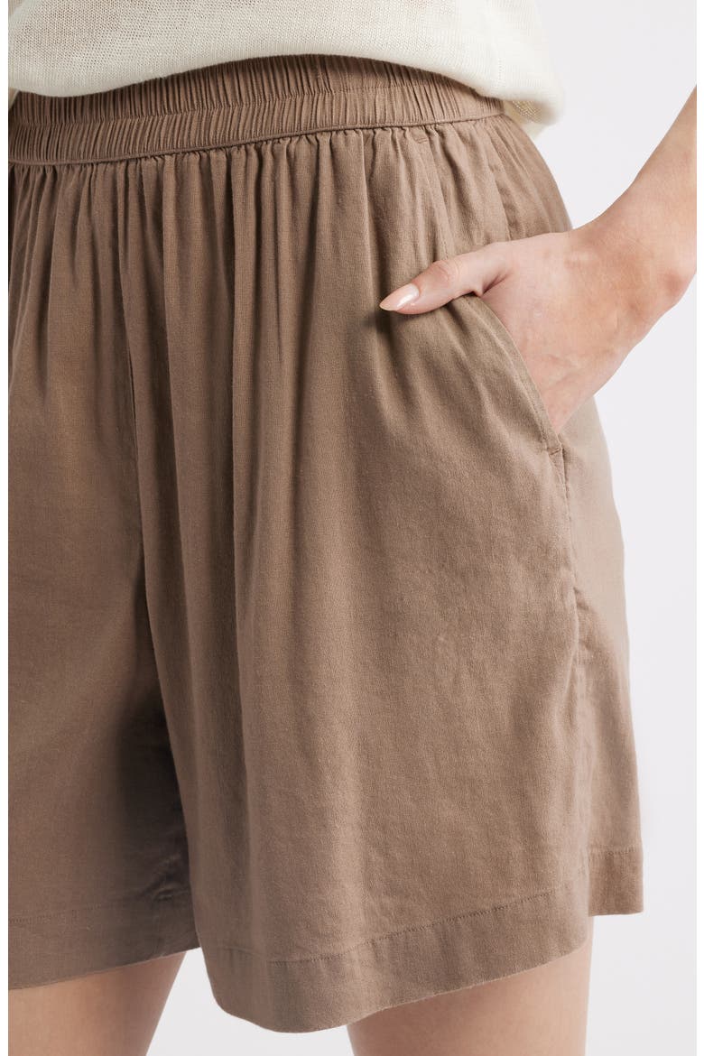 Pull-On Linen Blend Shorts, Alternate, color, BROWN LENTIL