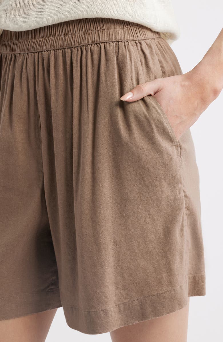 Nordstrom Pull-On Linen Blend Shorts, Alternate, color, Brown Lentil