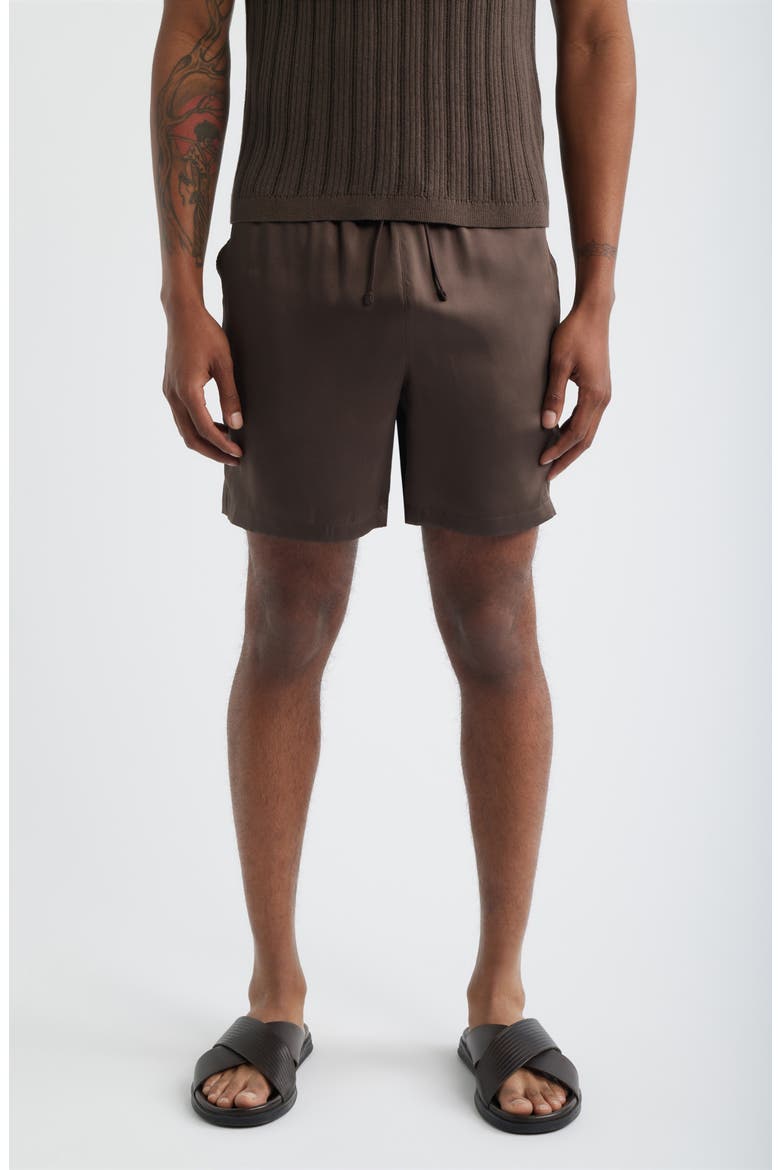 Satin Drawstring Shorts, Main, color, BROWN COCOA