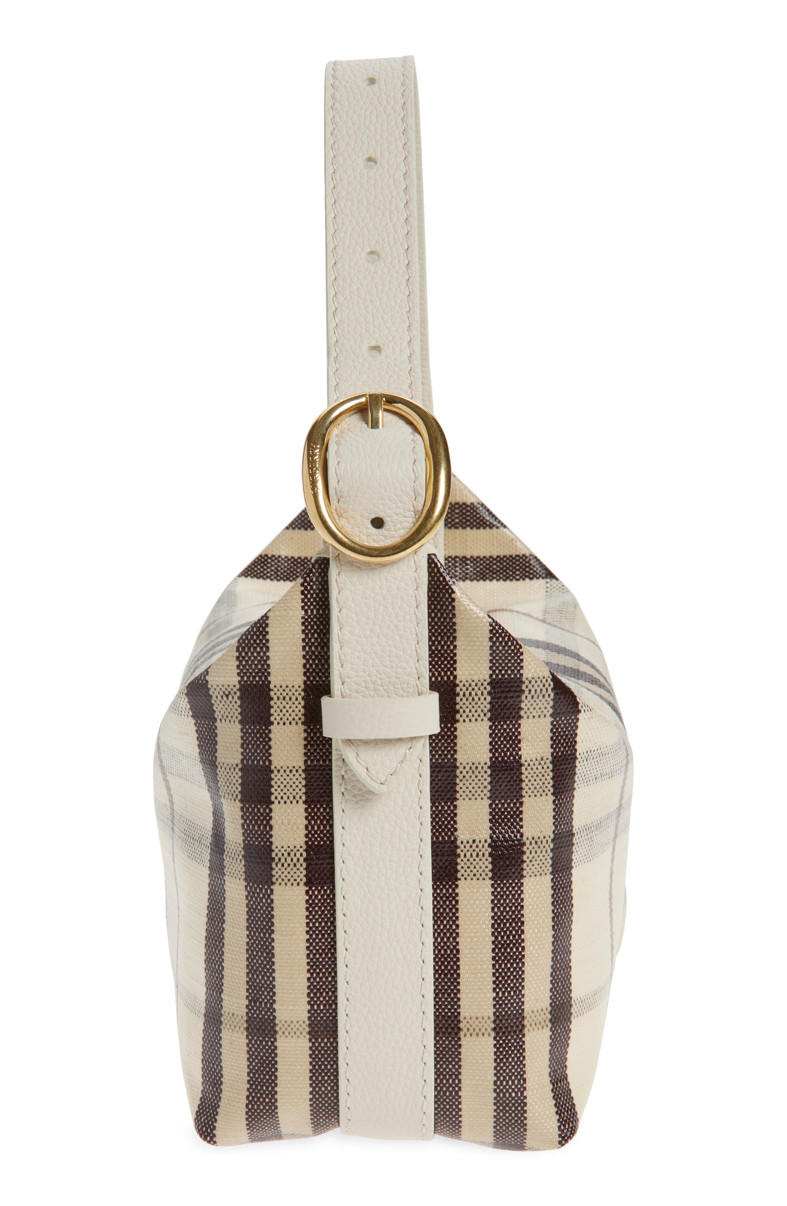 Burberry Highlands Check Coated Canvas Top Handle Bag, Alternate, color, Light Beige