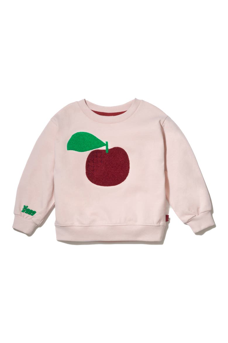 Kids' Bouclé Cherry Recycled Cotton Blend Crewneck Sweatshirt, Main, color, PETAL PINK