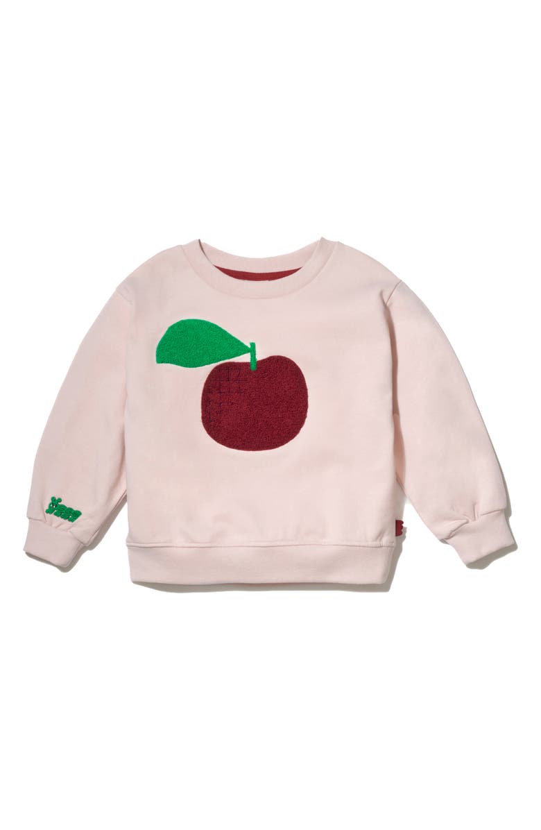 Mon Coeur Kids' Bouclé Cherry Recycled Cotton Blend Crewneck Sweatshirt, Main, color, Petal Pink