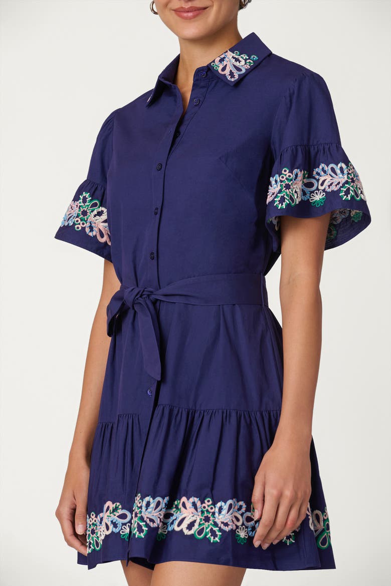 Beaded Cotton Poplin Lima Dress, Alternate, color, Navy