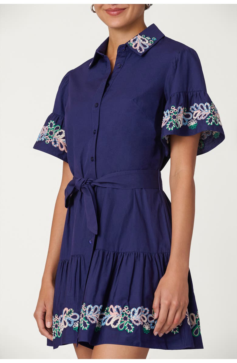Shoshanna Beaded Cotton Poplin Lima Dress, Alternate, color, Navy
