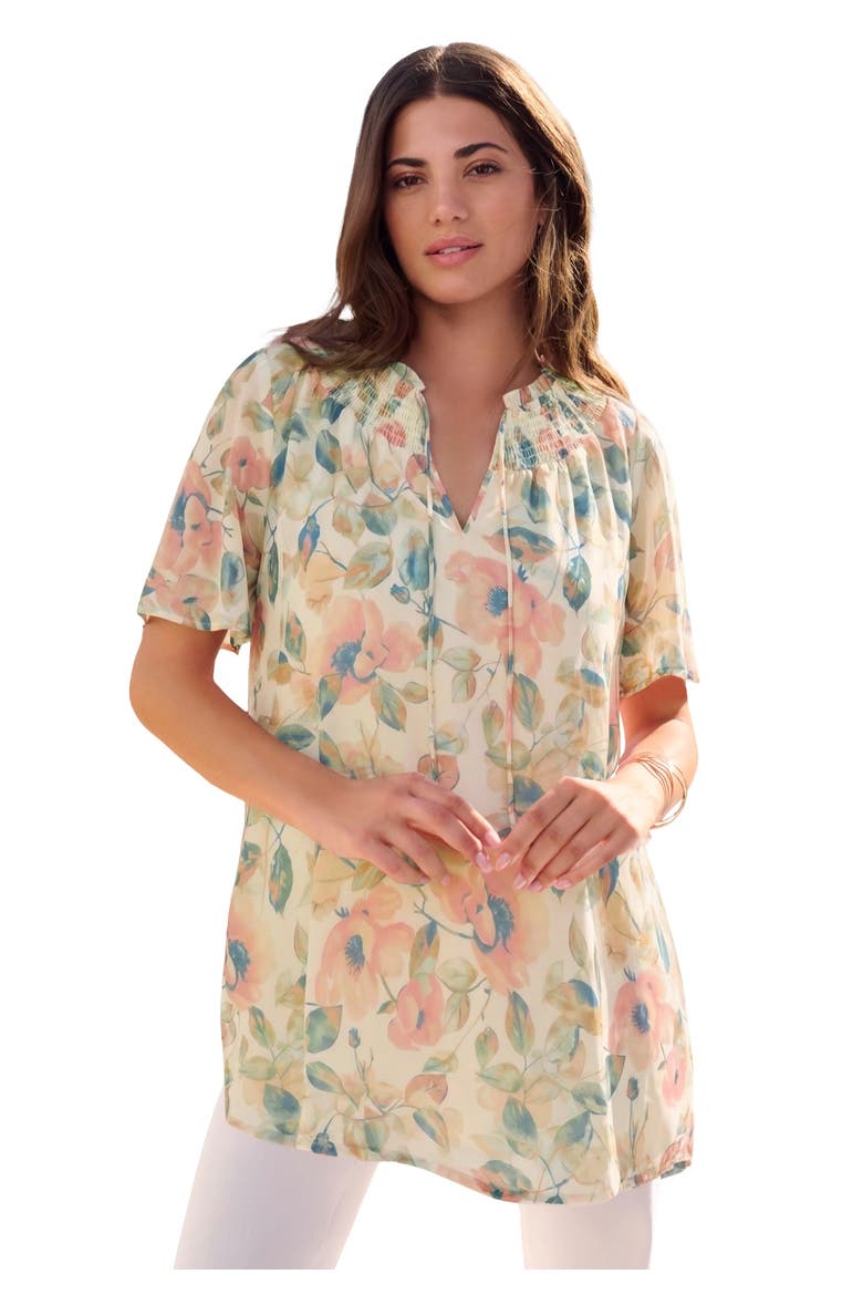 Ruffle Sleeve Blouse, Main, color, IVORY WATERCOLOR FLORAL