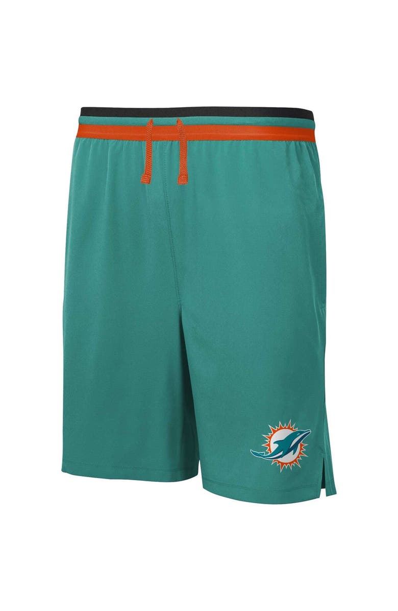 Outerstuff Men's Aqua Miami Dolphins Cool Down Tri-Color Elastic Training Shorts, Alternate, color, 