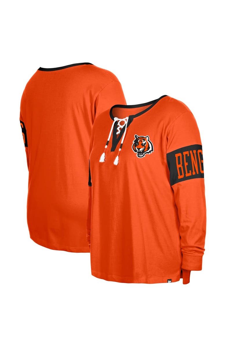 New Era Women's New Era  Orange Cincinnati Bengals Plus Size Lace-Up Notch Neck Long Sleeve T-Shirt, Main, color, 