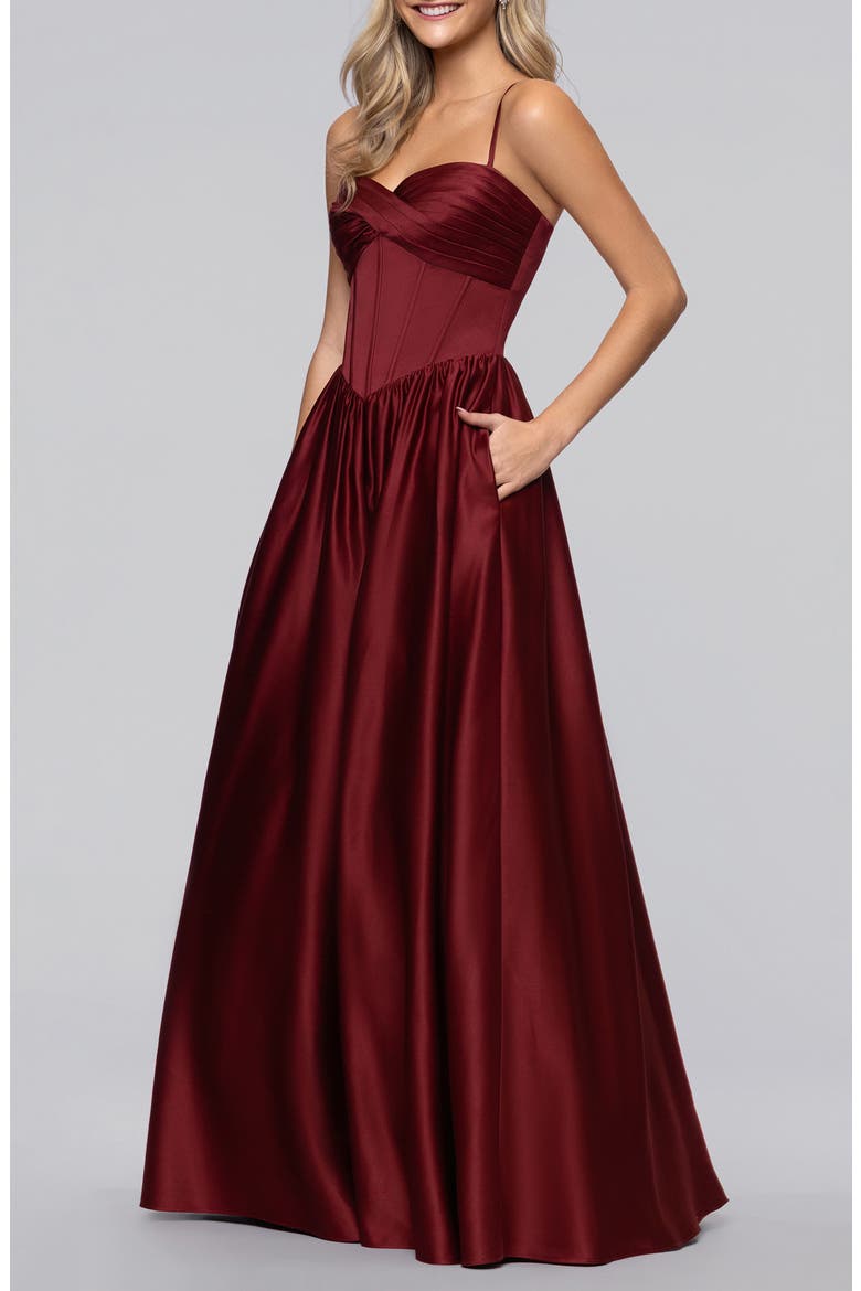 Basque Waist Satin Gown, Alternate, color, WINE