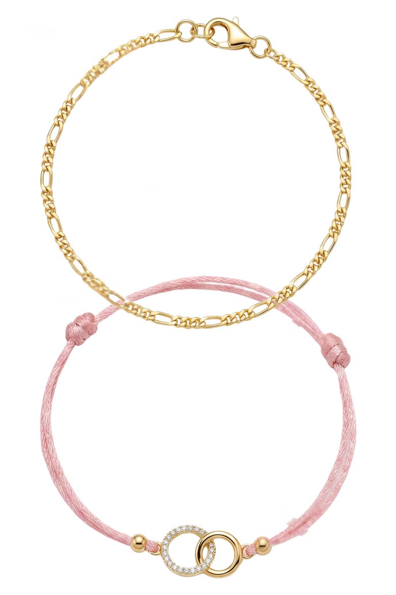 Set of 2 Friendship Bracelets, Alternate, color, GOLD/ PINK
