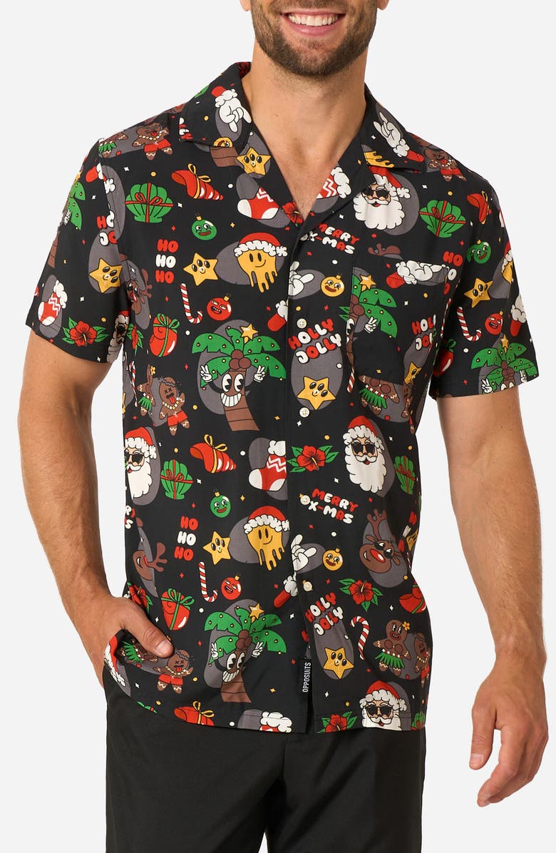 OppoSuits Merry Jinglejoy Camp Shirt, Main, color, Black